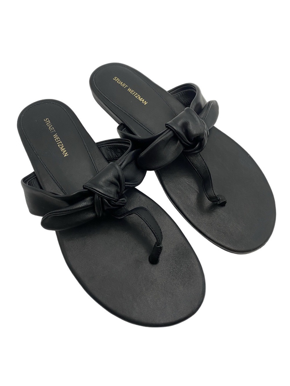 Stuart Weitzman Black Bandeau Leather Flat Sandals Sz 8.5